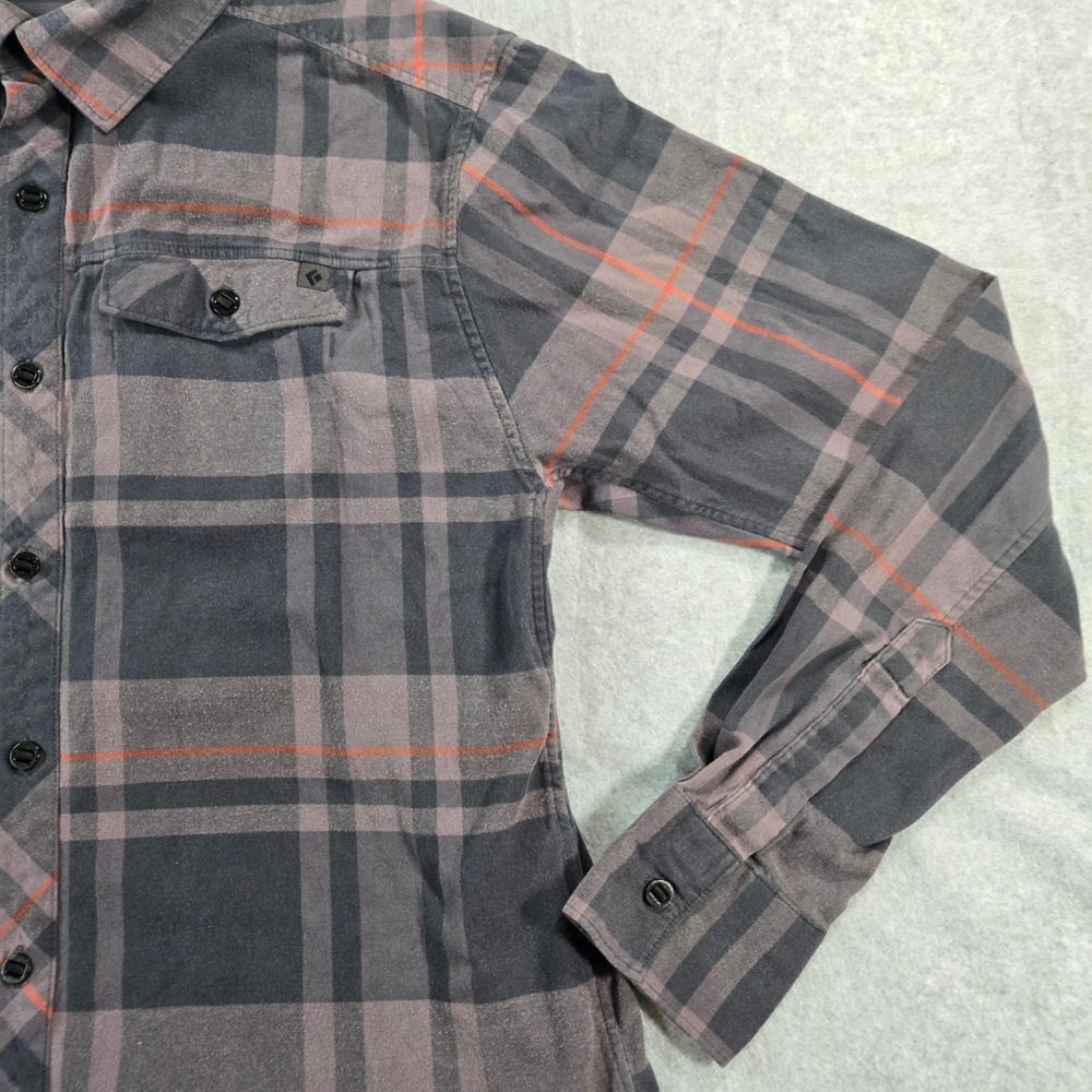 Black Diamond Mens Plaid Flannel Button Down Shirt Grey Black Orange Medium - Picture 14 of 16